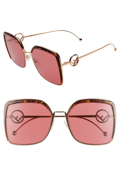 Shop Fendi 58mm Square Sunglasses In Gold Copper/ Pattern