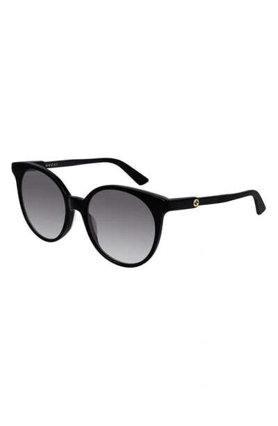 Shop Gucci 54mm Round Sunglasses In Shiny Black/ Grey Solid
