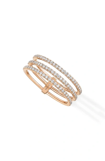 Shop Messika Gatsby 3-row Diamond Ring In Rose Gold Lustre Color Mix