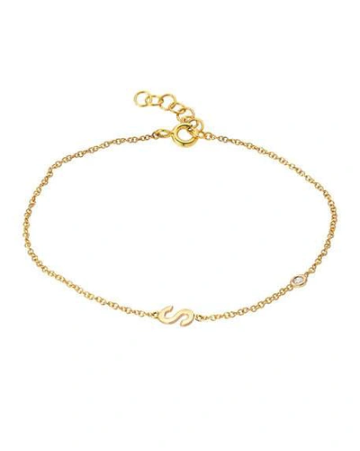 Shop Zoe Lev Jewelry 14k Gold Initial W/ Diamond Bezel Bracelet