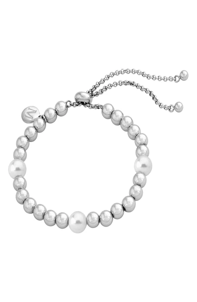 Shop Majorica Simulated Pearl & Bead Bracelet In White/ Steel