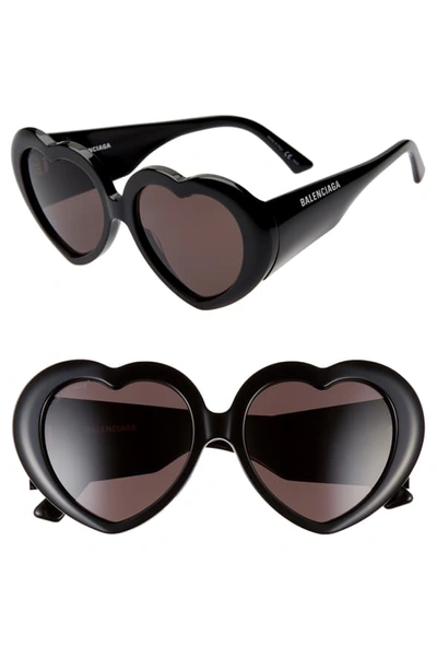 Shop Balenciaga 54mm Heart Shaped Sunglasses In Shiny Black/ Grey