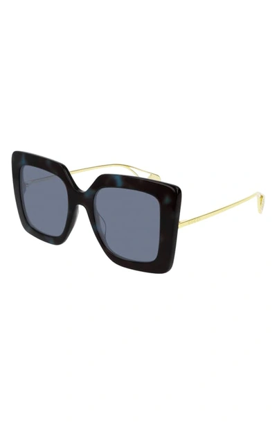 Shop Gucci 51mm Square Sunglasses In Shiny Blue Dk Hav/ Blue Sld