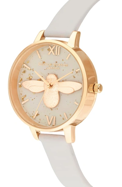 Shop Olivia Burton Celestial Bee Leather Strap Watch, 34mm In Pink/ Glitter/ Bee/ Gold