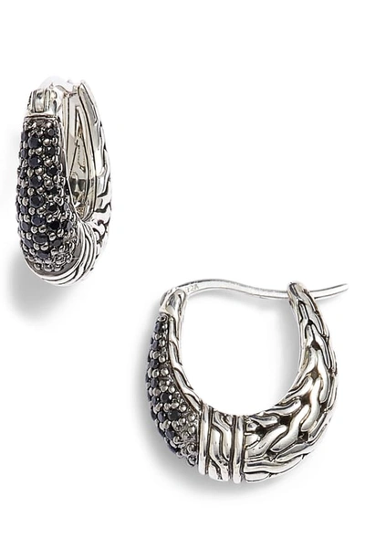 Shop John Hardy Classic Chain Gemstone Hoop Earrings In Silver/ Black Sapphire