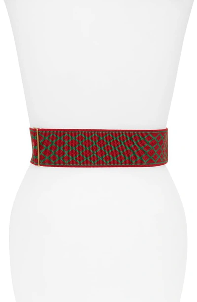 Shop Gucci Tiger Buckle Stretch Belt In Green/ Red