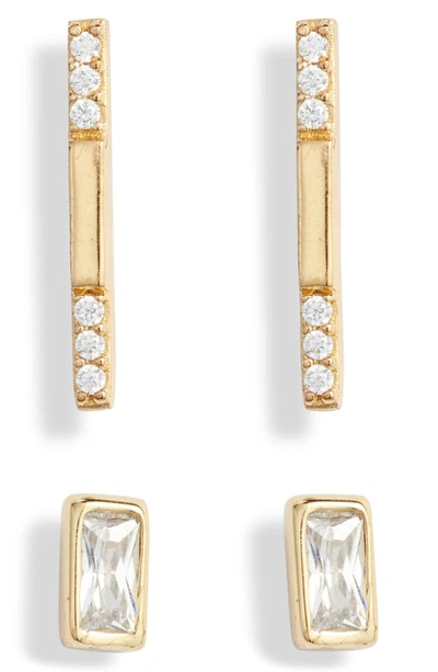 Shop Argento Vivo Set Of 2 Cubic Zirconia Geo Stud Earrings In Gold