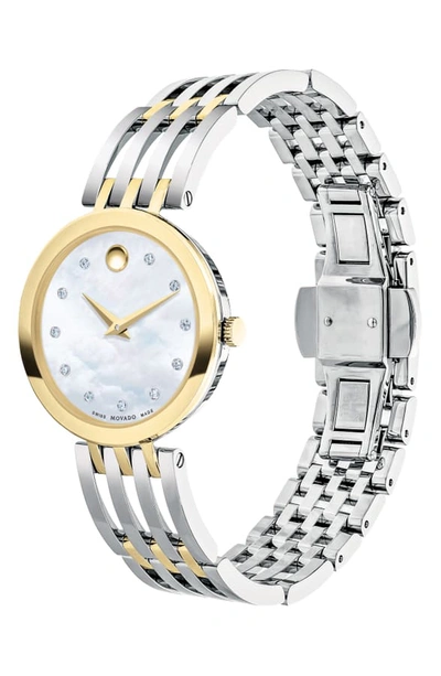 Shop Movado Esperanza Diamond Bracelet Watch, 28mm In Silver/ White Mop/ Gold