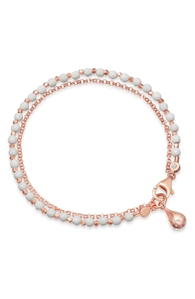 Shop Astley Clarke Dew Drop White Agate Biography Bracelet In White Agate/ Rose Gold