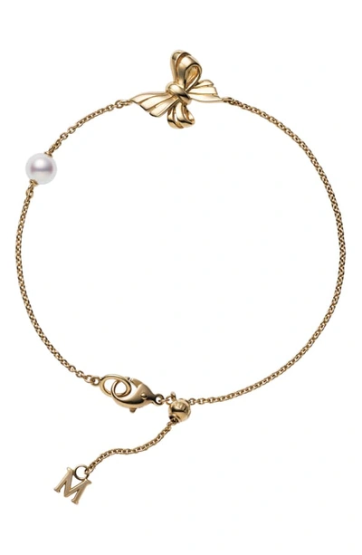 Shop Mikimoto Ribbon Pearl Bracelet In Yellow Gold/ Pearl
