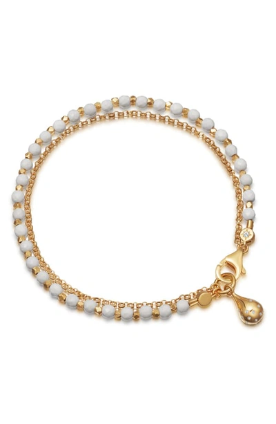 Shop Astley Clarke Dew Drop White Agate Biography Bracelet In White Agate/ Yellow Gold