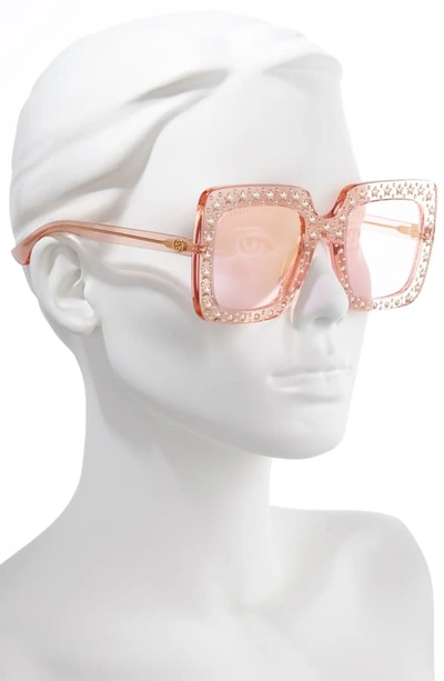 Shop Gucci 52mm Crystal Embellished Square Sunglasses In Light Pink W/ Star Crystals
