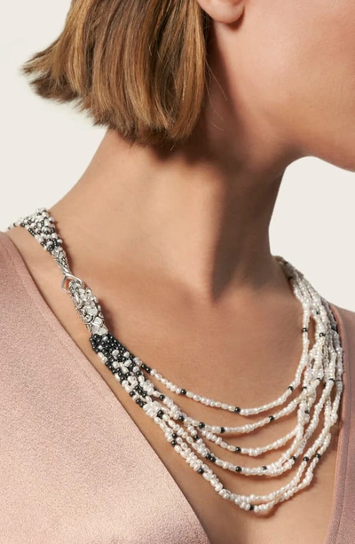 Shop John Hardy Legends Naga Multi Row Necklace In Silver/ Pearl