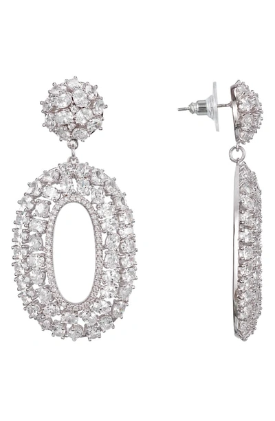 Shop Nina Cubic Zirconia Oval Drop Earrings In Rhodium/ White Cz