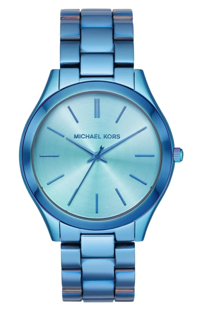 Shop Michael Kors 'slim Runway' Bracelet Watch, 42mm In Iridescent Blue
