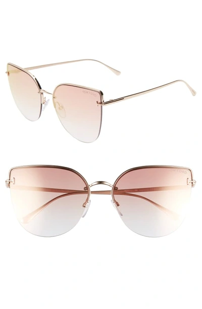 Shop Tom Ford Ingrid 60mm Cat Eye Sunglasses In Rose Gold/ Pink W Red Mirror