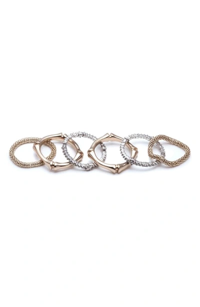 Shop Alexis Bittar Set Of 6 Bamboo Carved Rings In Two Tone