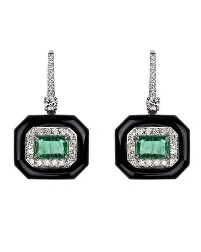 Shop Nikos Koulis 18k White Gold Oui Diamond Pave & Emerald Earrings