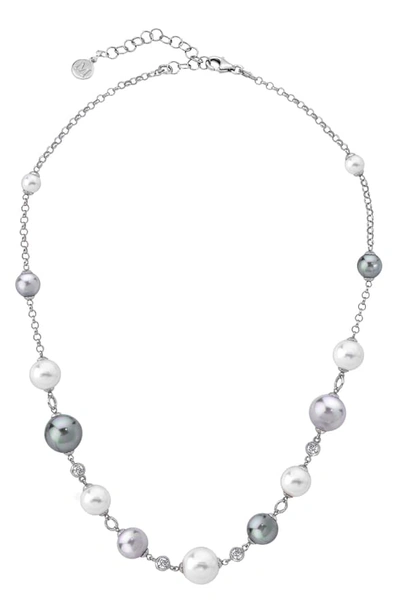Shop Majorica Simulated Pearl & Cubic Zirconia Necklace In Silver