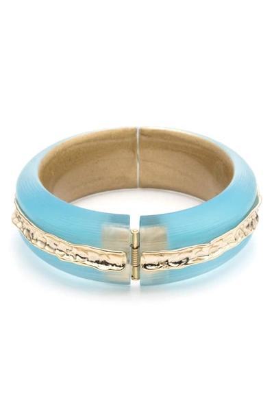 Shop Alexis Bittar Hammered Inlay Hinge Bracelet In Light Turquoise