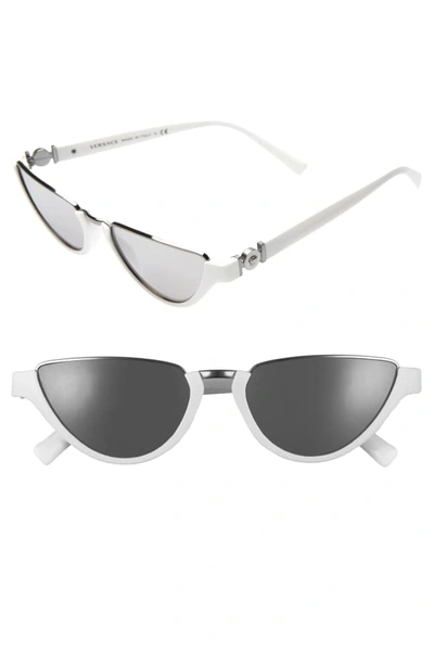 Shop Versace 54mm Half Moon Sunglasses In White/ Silver Mirror