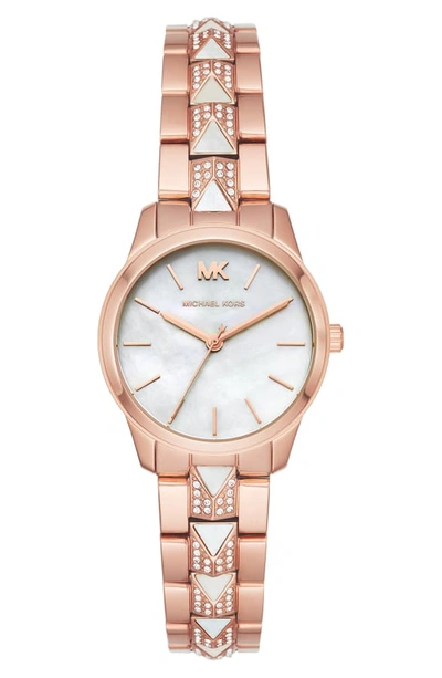 Shop Michael Michael Kors Runway Mercer Bracelet Watch, 28mm In Rose Gold/ White/ Rose Gold