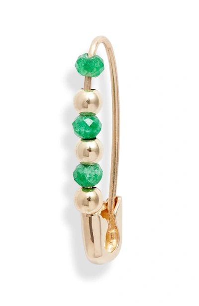 Shop Loren Stewart Friendship Onyx And 14k Gold Safety Pin Earring In Yellow Gold/ Green Onyx