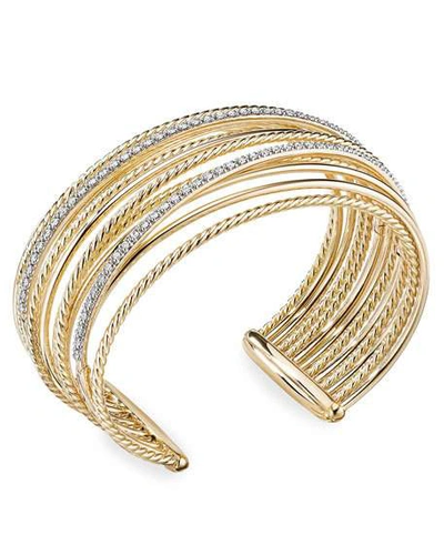 Shop David Yurman Dy Crossover 18k Gold Cuff Bracelet W/ Diamonds