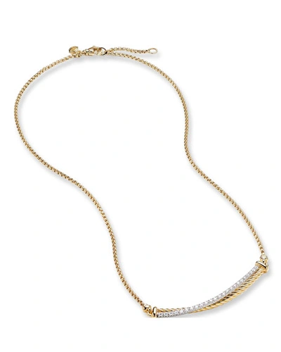 Shop David Yurman Crossover Bar Necklace With Diamonds In 18k Gold, 1.7mm, 16-17"l