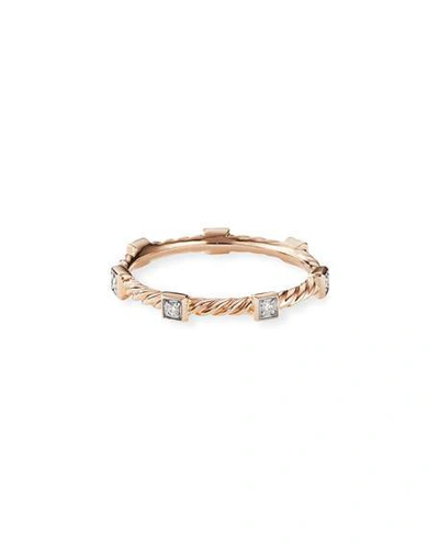 Shop David Yurman Cable Collectibles Stacking Band Ring W/ Diamonds In 18k Rose Gold