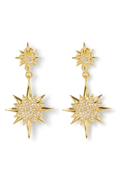 Shop Vince Camuto Celestial Double Drop Clip-on Earrings In Gold/ Crystal