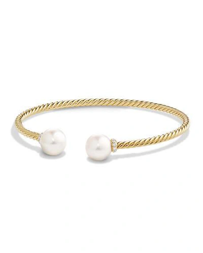 Shop David Yurman Solari 18k Gold & Freshwater Pearl Cuff Bracelet With Diamonds