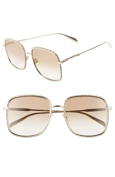 Shop Alexander Mcqueen 57mm Gradient Square Sunglasses In Gold/ Brown Gradient