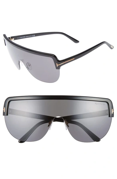 Shop Tom Ford Angus Shield Sunglasses In Shiny Black/ Smoke