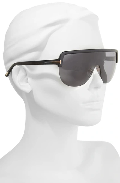 Shop Tom Ford Angus Shield Sunglasses In Shiny Black/ Smoke