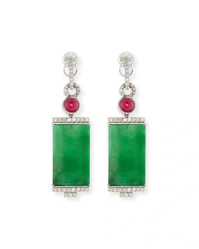 Shop David C.a. Lin 18k Rectangular Jade And Diamond Drop Earrings