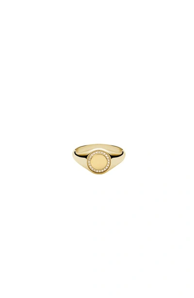 Shop Miansai Halo Signet Ring In Yellow Gold/ White Sapphire
