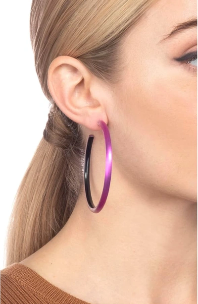 Shop Alexis Bittar Large Skinny Hoop Earrings In Fuchsia