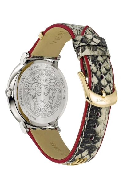 Shop Versace V Circle Logo Snakeskin Leather Strap Watch, 38mm In Snake/ Red/ Gold