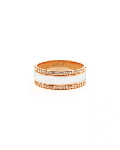 Shop Alessa Jewelry Spectrum Painted 18k Rose Gold Ring W/ Diamond Trim, White