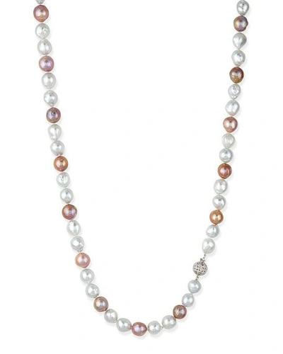 Shop Belpearl Pink & White Opera Pearl Necklace With Diamond Clasp