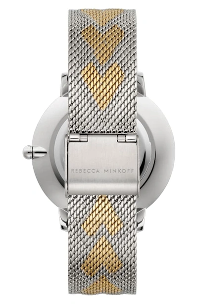 Shop Rebecca Minkoff Major Mesh Hearts Strap Watch, 35mm In Silver/ Gold