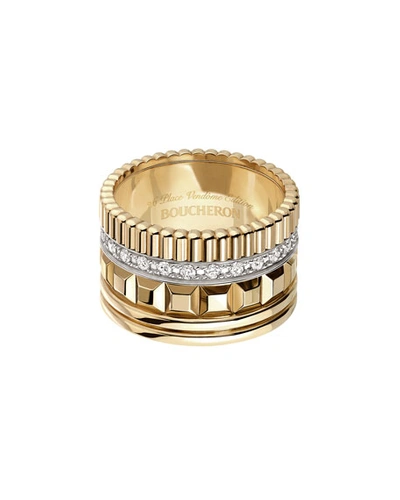 Shop Boucheron Quatre 18k Yellow Gold Ring With Diamonds, Eu 55 / Us 7.25
