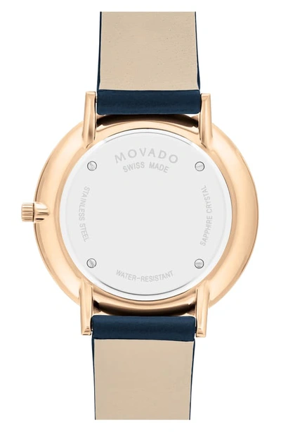 Shop Movado Ultra Slim Special Edition Leather Strap Watch, 35mm In Navy/ Carnation Gold