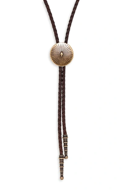 Shop Saint Laurent Concho Bolo Necklace In Nut/ Brushed Gold