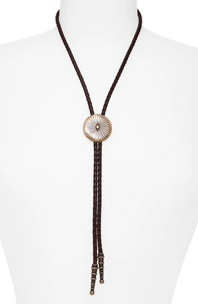 Shop Saint Laurent Concho Bolo Necklace In Nut/ Brushed Gold