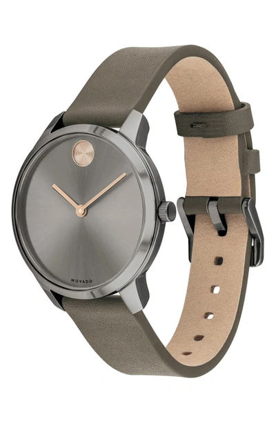 Shop Movado Bold Leather Strap Watch, 35mm In Taupe/ Grey