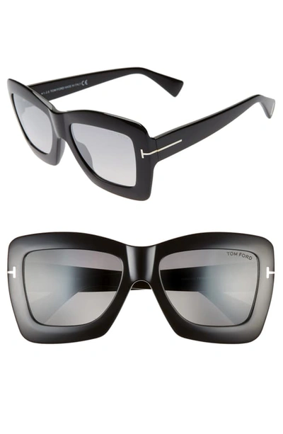 Shop Tom Ford Hutton 55mm Rectangular Sunglasses - Black/ Smoke Mirror