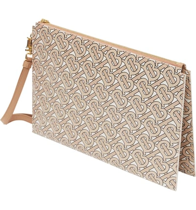 Shop Burberry Panola Monogram Leather Pouch In Beige
