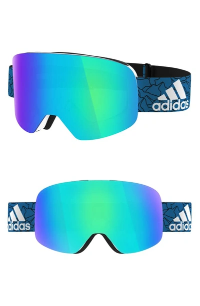 Shop Adidas Originals Backland Spherical Mirrored Snowsports Goggles - Shiny White/ Blue